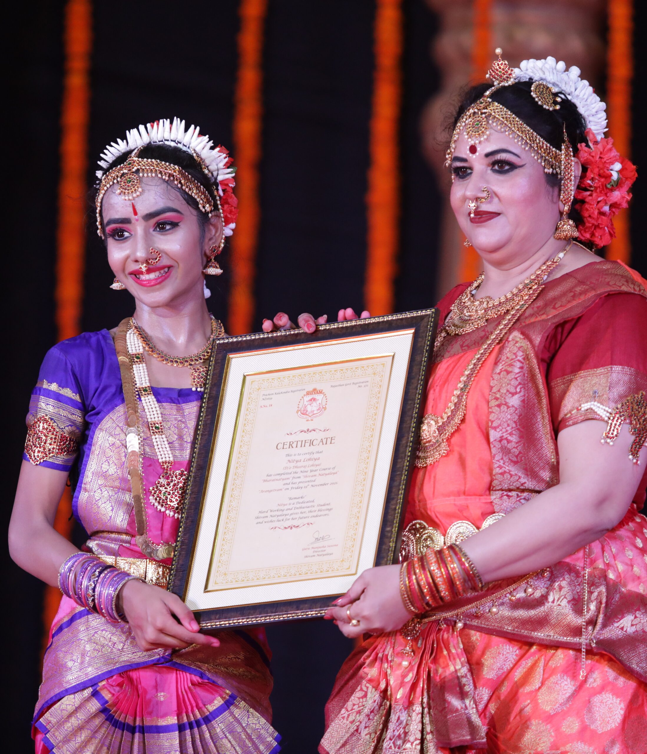 Certificate of Arangetram from Shivam Natyalaya